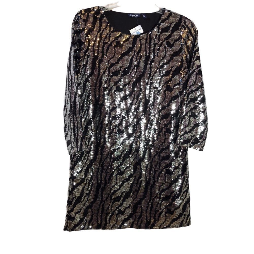 Tildon Sequin Lined Dress, Black and Silver